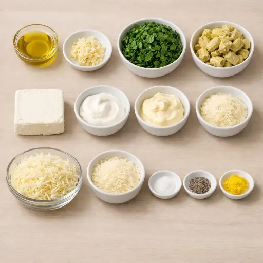 Ingredients for Cheesy Spinach Artichoke Delight