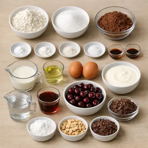 Ingredients for Cherry Almond Black Forest Cake