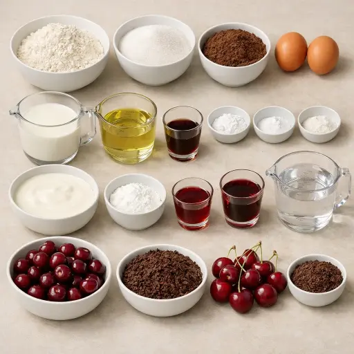 Ingredients for Cherry Chocolate Delight Cake