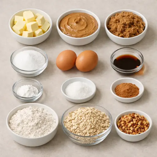 Ingredients for Chewy Almond Butter Oatmeal Cookies
