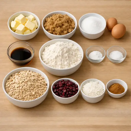 Ingredients for Chewy Cranberry-Coconut Oatmeal Cookies
