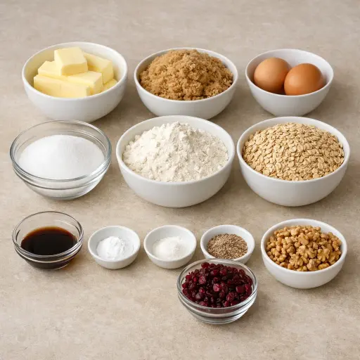 Ingredients for Chewy Cranberry Oat Cookies