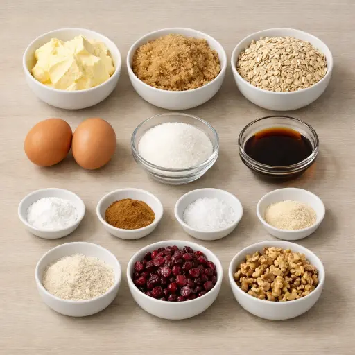 Ingredients for Chewy Oatmeal Cranberry Nut Cookies