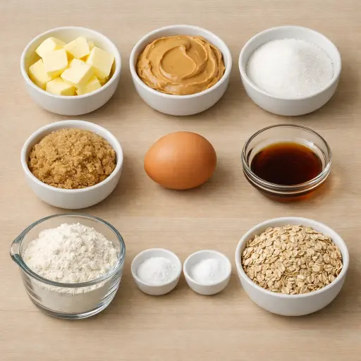 Ingredients for Chewy Peanut Butter Oatmeal Cookies