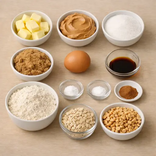 Ingredients for Chewy Peanut Butter Oatmeal Drops