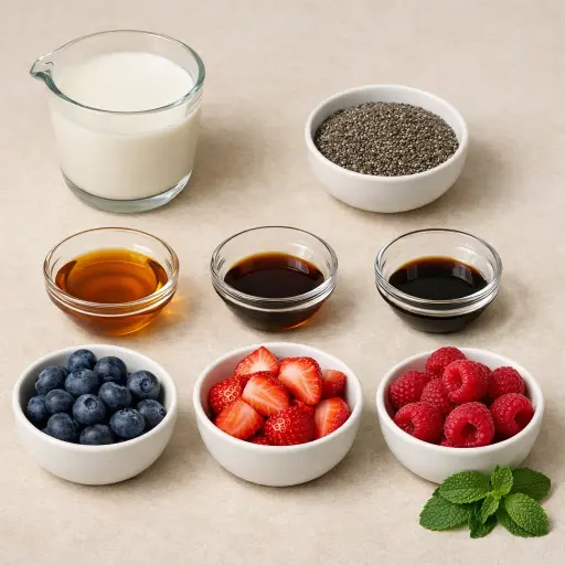 Ingredients for Chia Seed Pudding with Fresh Berries