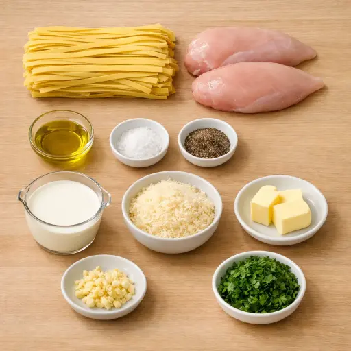 Ingredients for Chicken Alfredo Pasta