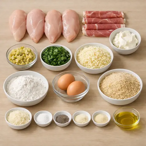 Ingredients for Chicken Cordon Bleu with a Spinach Artichoke Twist