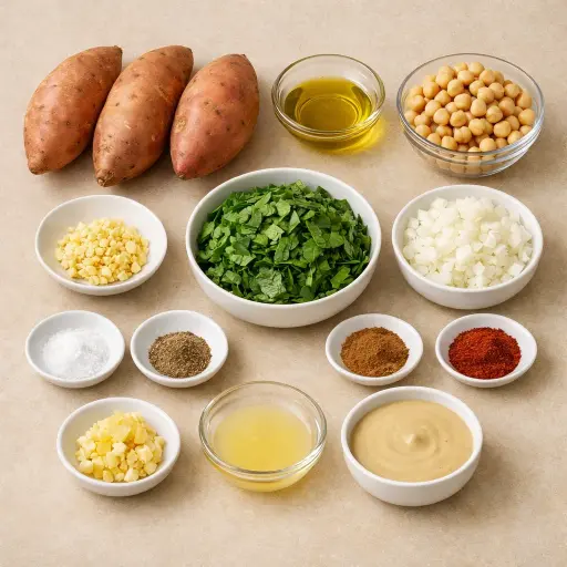 Ingredients for Chickpea & Spinach Stuffed Sweet Potatoes