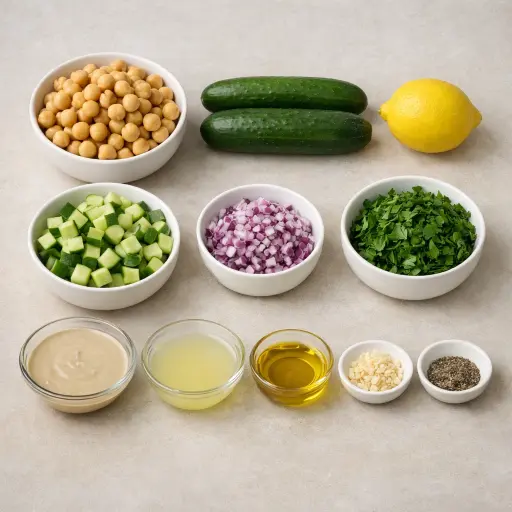 Ingredients for Chickpea and Cucumber Salad