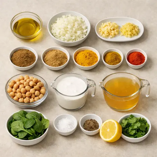 Ingredients for Chickpea and Spinach Curry