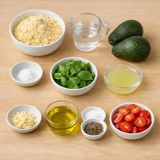 Ingredients for Chickpea Pasta with Creamy Avocado Sauce