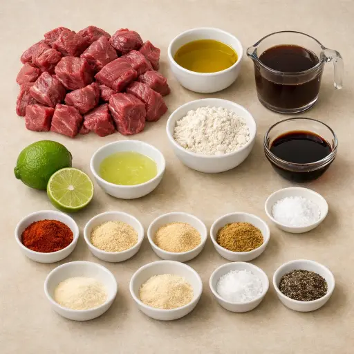 Ingredients for Chili Lime Beef Tips in Gravy