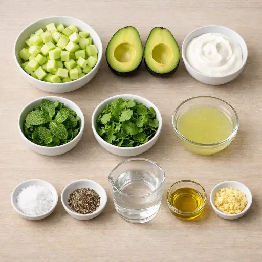 Ingredients for Chilled Cucumber Avocado Soup