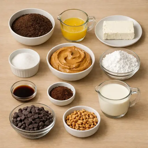 Ingredients for Chocolate Espresso Peanut Butter Pie