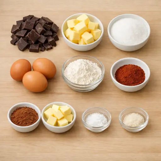 Ingredients for Chocolate Fondant with Chili and Sea Salt
