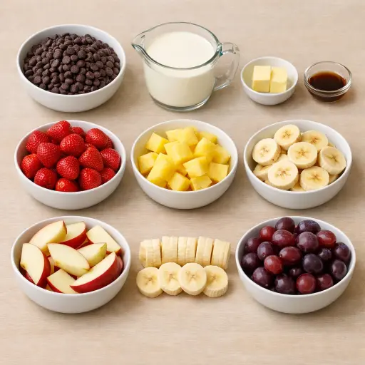 Ingredients for Chocolate Fondue with Fresh Fruit