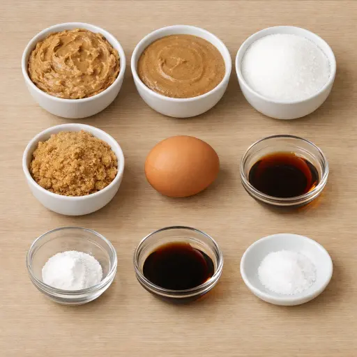 Ingredients for Chunky Almond Peanut Butter Cookies