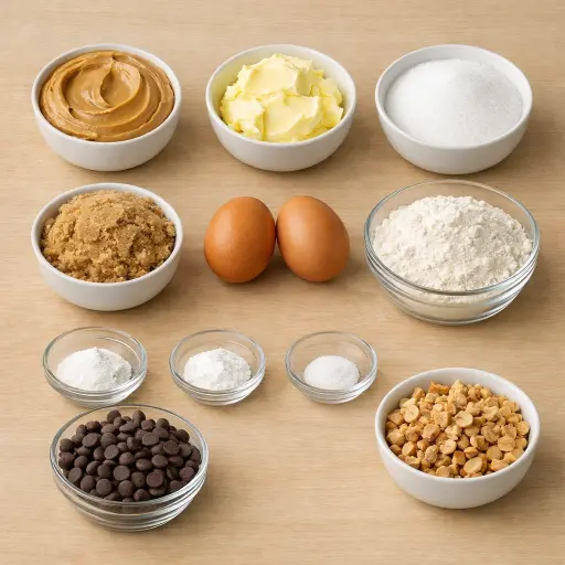 Ingredients for Chunky Chocolate Chip Peanut Butter Cookies