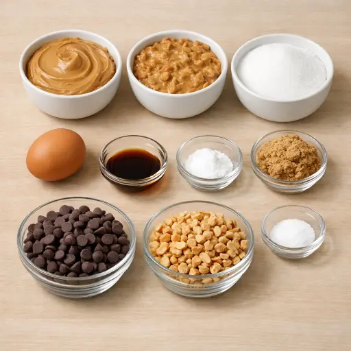 Ingredients for Chunky Peanut Butter & Chocolate Chip Cookies