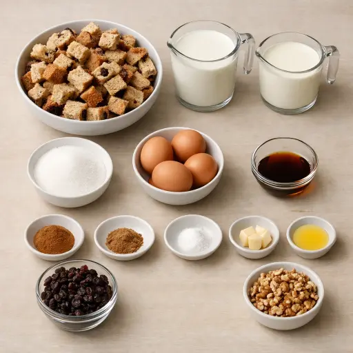 Ingredients for Cinnamon Raisin Bread Pudding