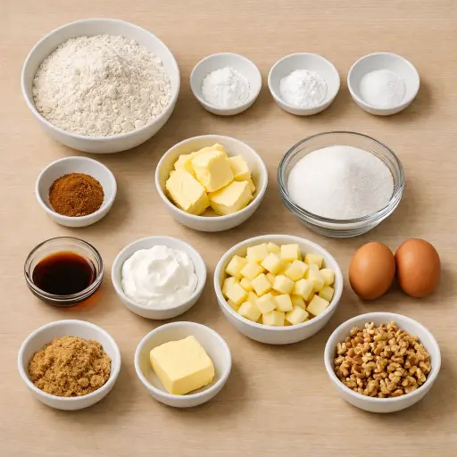 Ingredients for Cinnamon Walnut Apple Cake