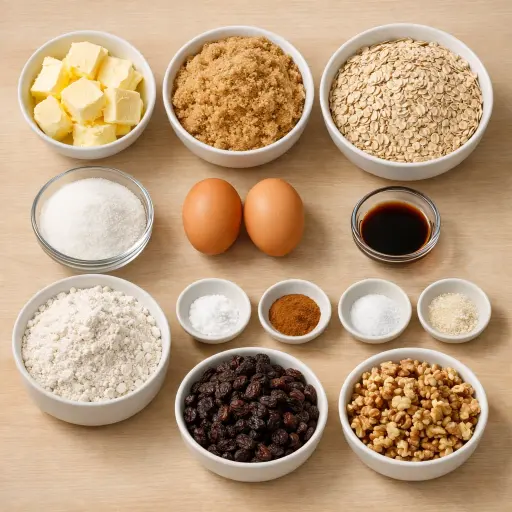 Ingredients for Cinnamon Walnut Oatmeal Raisin Cookies