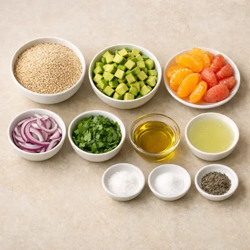 Ingredients for Citrus Avocado Quinoa Salad