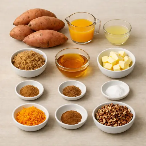 Ingredients for Citrus-Glazed Candied Sweet Potatoes