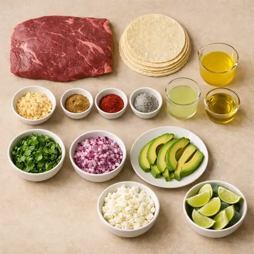 Ingredients for Citrus Marinated Carne Asada Tacos