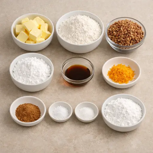 Ingredients for Citrus-Spiced Mexican Wedding Cookies