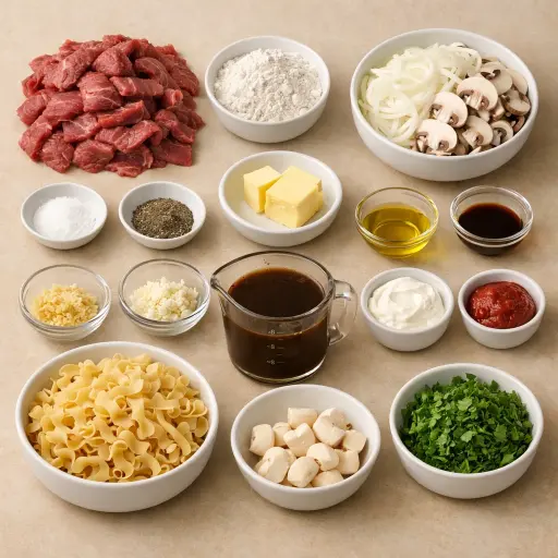 Ingredients for Classic Beef Stroganoff