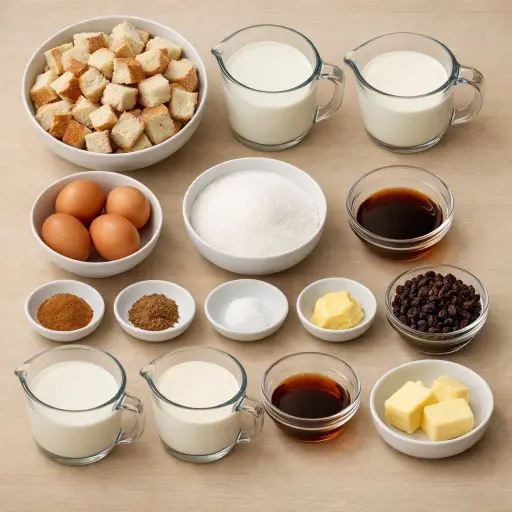 Ingredients for Classic Bread Pudding with Vanilla Sauce