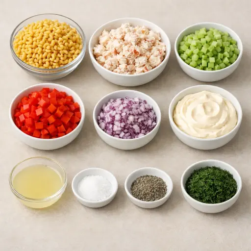 Ingredients for Classic Crab Pasta Salad