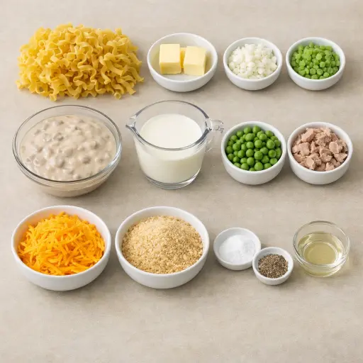 Ingredients for Classic Creamy Tuna Noodle Bake