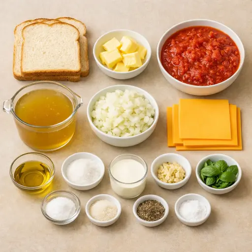 Ingredients for Classic Grilled Cheese and Tomato Soup