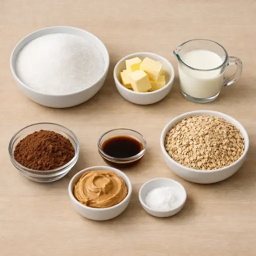 Ingredients for Classic No-Bake Chocolate Oatmeal Cookies