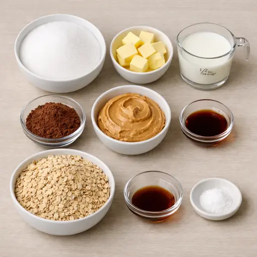 Ingredients for Classic No-Bake Oatmeal Cookies