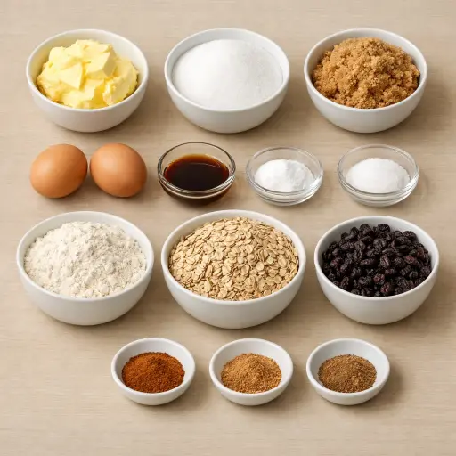 Ingredients for Classic Oatmeal Raisin Cookies