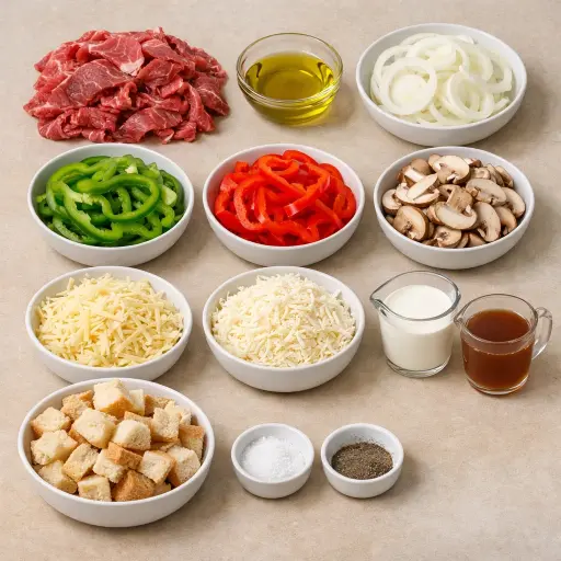 Ingredients for Classic Philly Cheesesteak Casserole