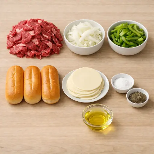 Ingredients for Classic Philly Steak Sandwich