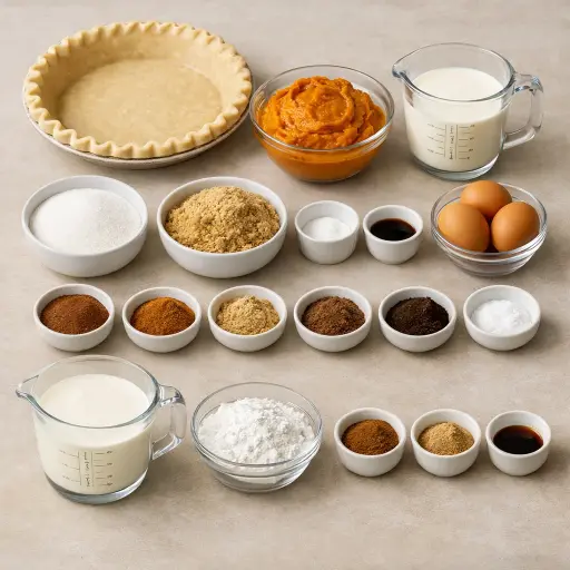 Ingredients for Classic Pumpkin Pie with Spiced Whipped Cream