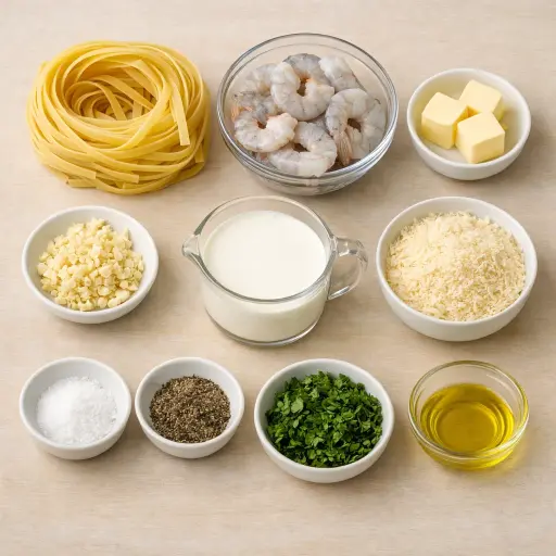 Ingredients for Classic Shrimp Fettuccine Alfredo