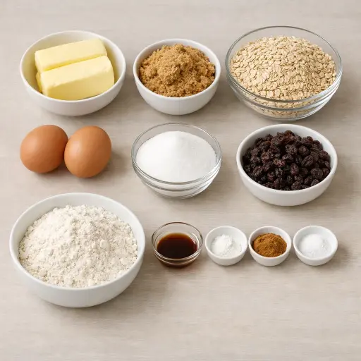 Ingredients for Classic Soft Oatmeal Raisin Cookies