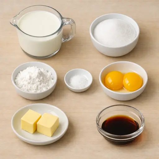 Ingredients for Classic Vanilla Custard Pudding