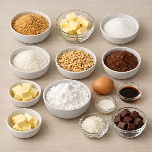 Ingredients for Coconut Cashew Nanaimo Bars