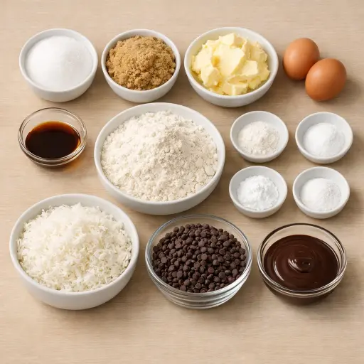 Ingredients for Coconut Chocolate Drizzle Delight Cookies