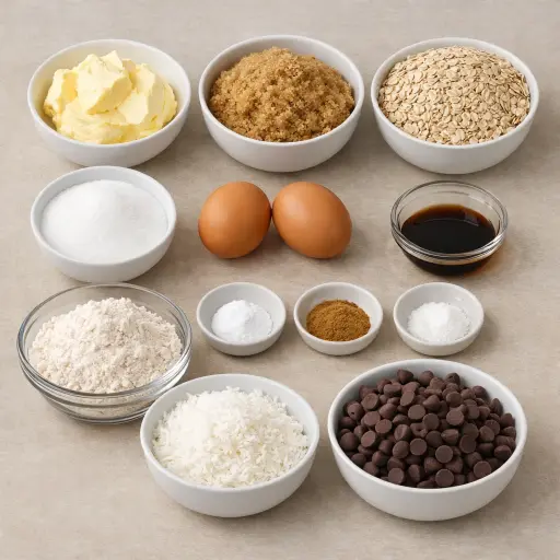 Ingredients for Coconut-Chocolate Oatmeal Cookies