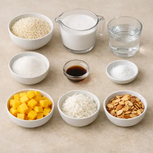 Ingredients for Coconut Mango Rice Pudding