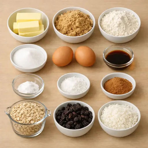 Ingredients for Coconut Oatmeal Raisin Cookies